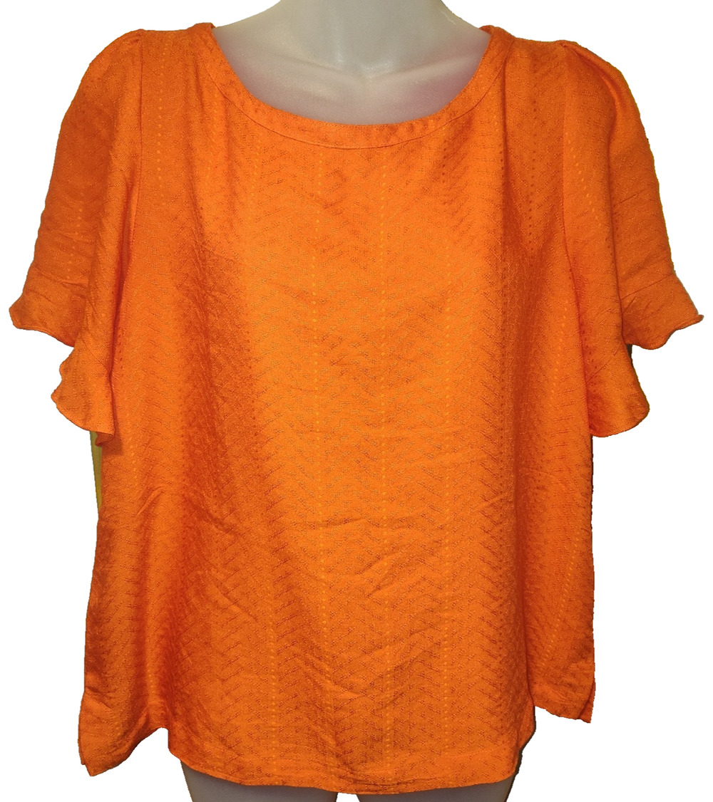 LOFT Petites Women’s Orange Short Sleeve Textured Style Top Size LP BG29